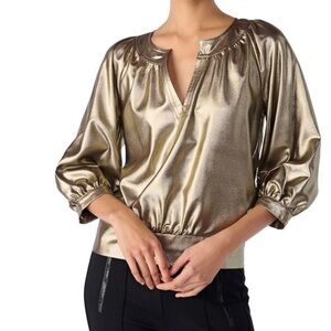 Karl‎ Lagerfeld Paris Gold Metallic Blouse Top 3/4 Sleeve